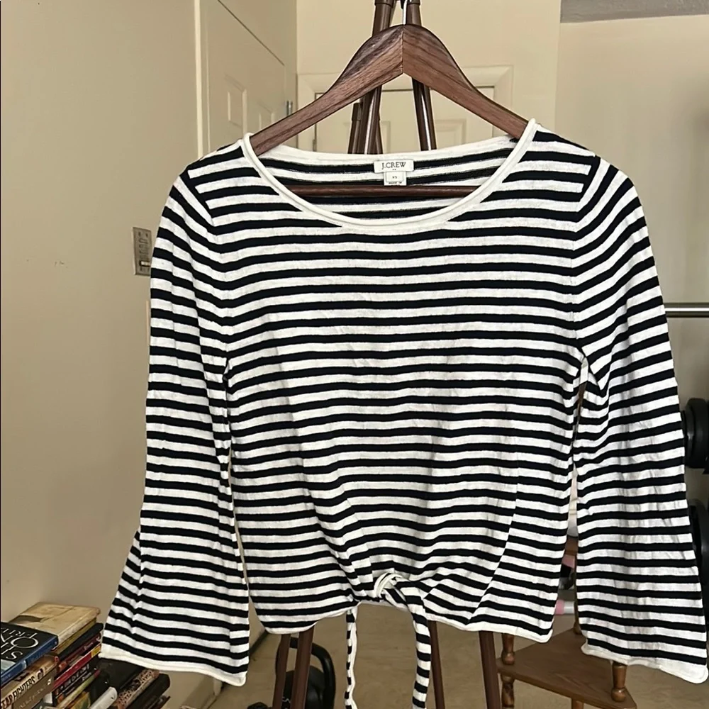 J. Crew Black and White Striped Women's Top 3/4 Sleeves